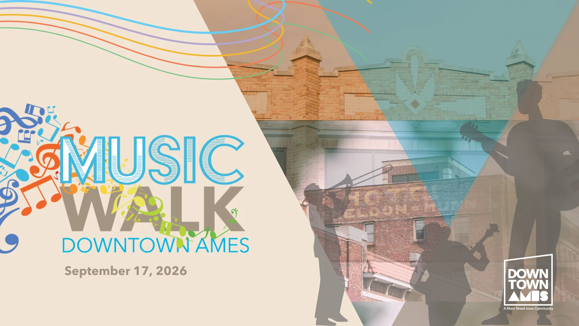 Promotional poster for the Ames Music Walk event featuring community musical performances.